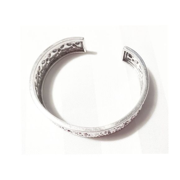 Vintage 925 Sterling Silver Flower embossed Art Deco Cuff Bangle 30 gram - Picture 6 of 13